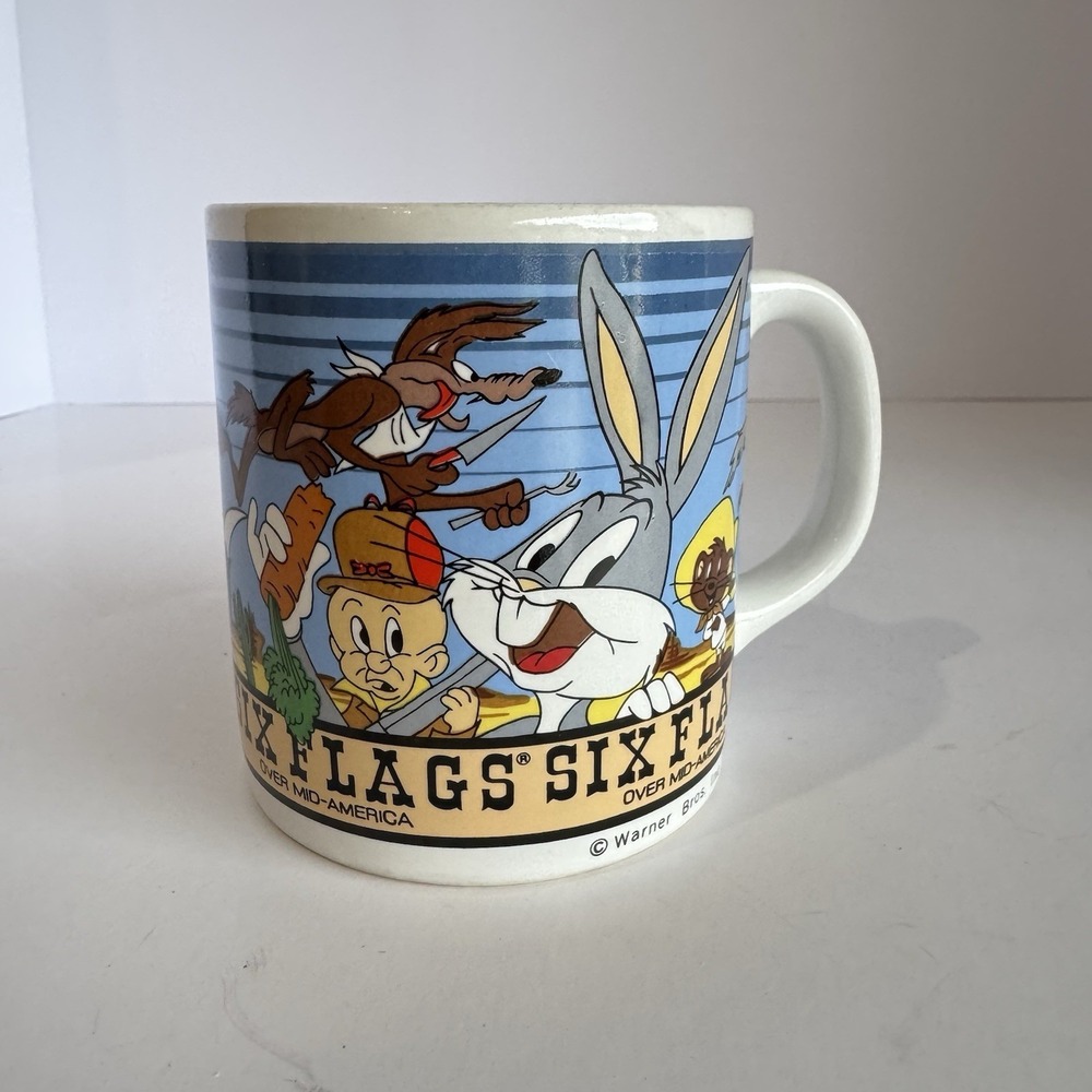Vintage Looney‎ Tunes Six Flags Coffee Mug Warner Bros Bugs Bunny Tweety 1985